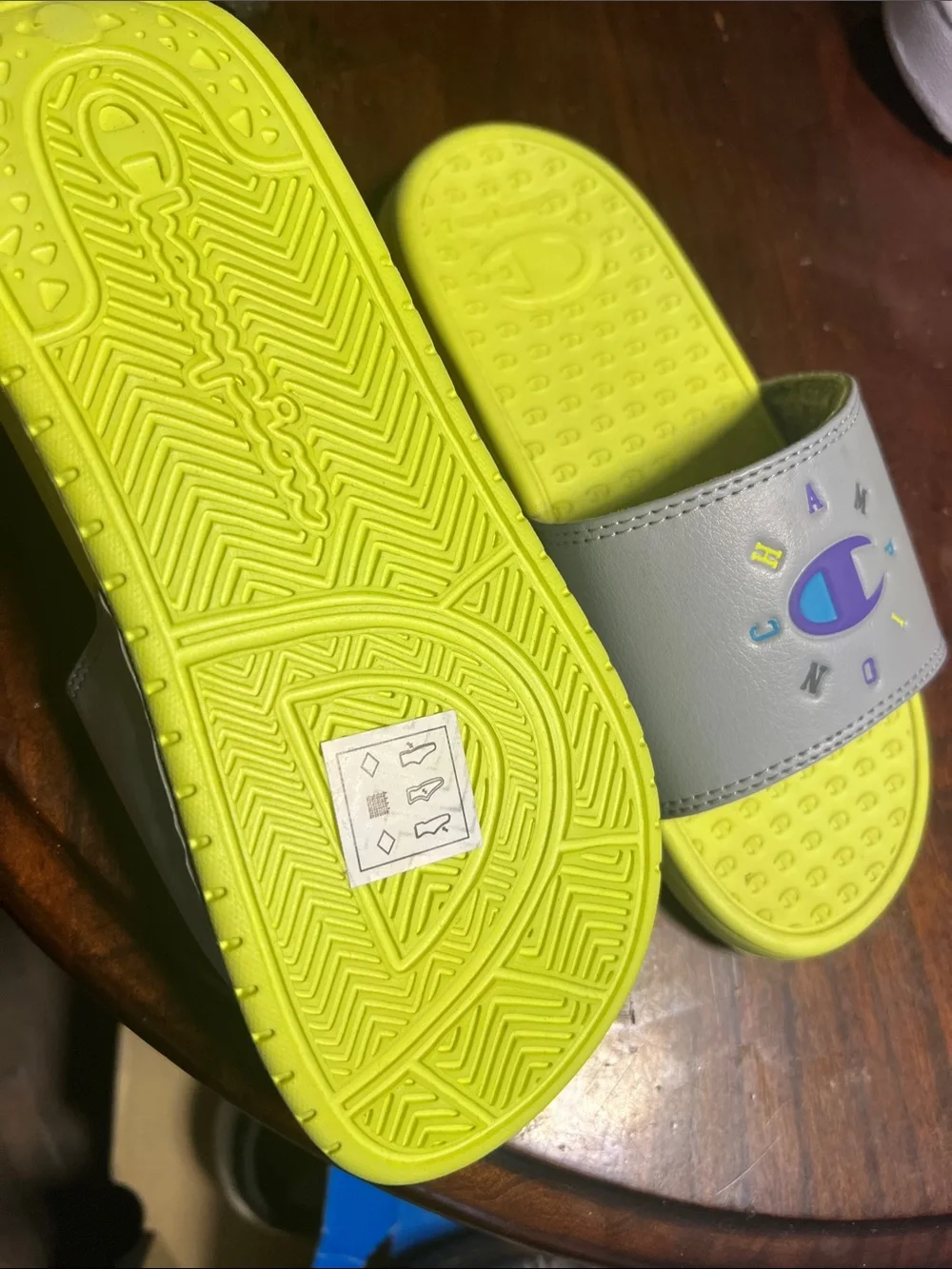 Champion Youth Slide Sandals in Neon Yellow with White Strap